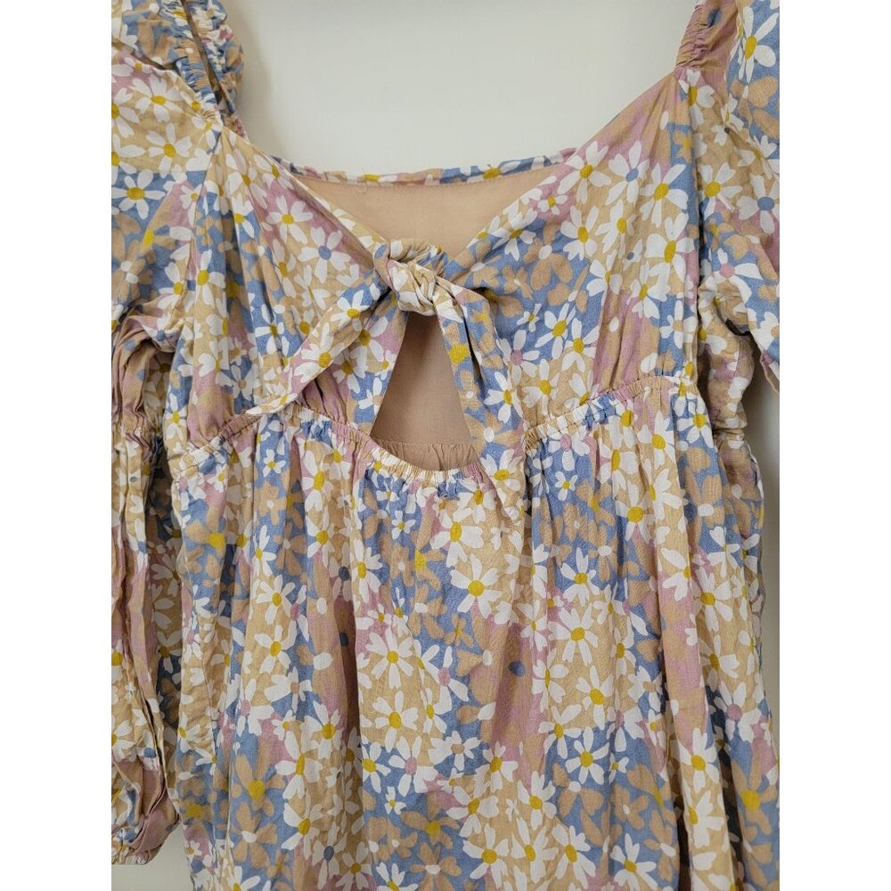 STORIA Floral Puff Sleeve Midi Dress With Back Tie & Tiered Skirt Women's Sz M - Picture 5 of 8